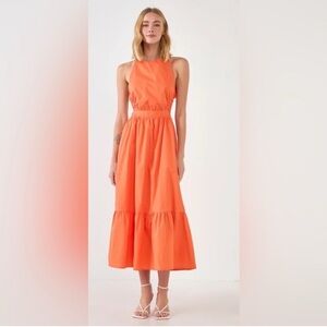 English factory sleeveless criss cross elastic strap back Orange maxi Dress S